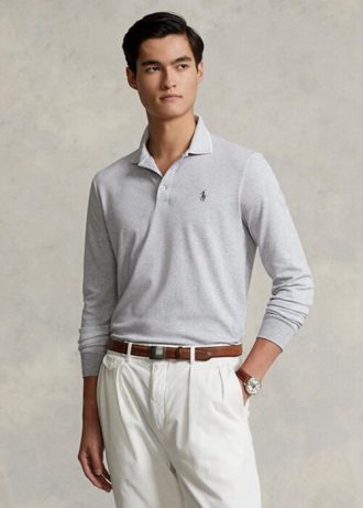 Polo Ralph Lauren de corte entallado con diseño de ojo de pájaro en gris para hombre