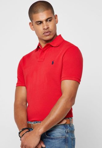 Polos básicos de malla Ralph Lauren rojos para hombre