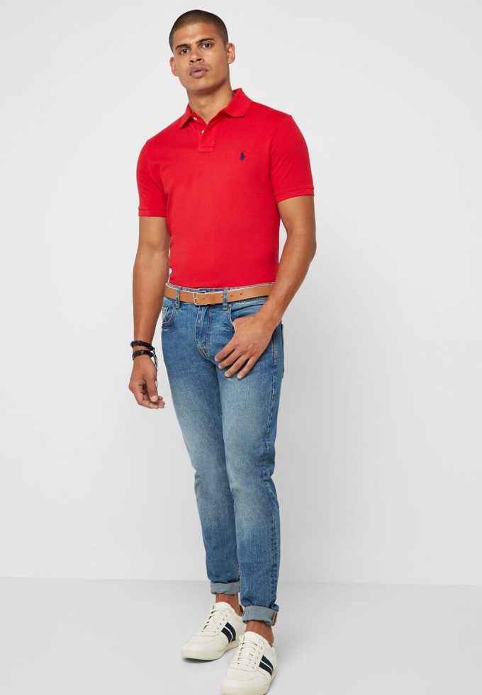 Polos básicos de malla Ralph Lauren rojos para hombre Polos básicos de malla Ralph Lauren rojos para hombre