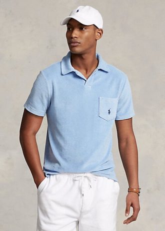 Polos de felpa de corte entallado personalizados de Ralph Lauren para hombre de AZURE Polos de felpa de corte entallado personalizados de Ralph Lauren para hombre de AZURE