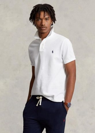 Polos de malla blancos de Ralph Lauren para hombre, corte entallado Polos de malla blancos de Ralph Lauren para hombre, corte entallado