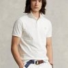 Polos de malla blancos Ralph Lauren de corte entallado para hombre Polos de malla blancos Ralph Lauren de corte entallado para hombre