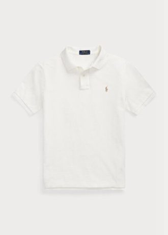 Polos de malla blancos Ralph Lauren de corte entallado para hombre Polos de malla blancos Ralph Lauren de corte entallado para hombre