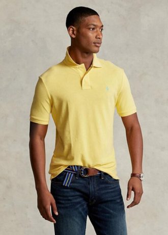 Polos de malla entallados personalizados Ralph Lauren amarillos para hombre Polos de malla entallados personalizados Ralph Lauren amarillos para hombre