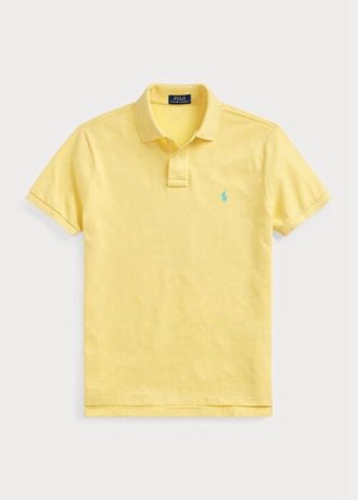 Polos de malla entallados personalizados Ralph Lauren amarillos para hombre Polos de malla entallados personalizados Ralph Lauren amarillos para hombre