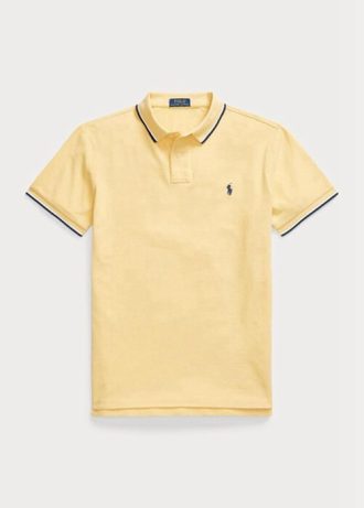 Polos de malla entallados personalizados Ralph Lauren amarillos para hombre Polos de malla entallados personalizados Ralph Lauren amarillos para hombre