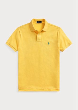 Polos de malla entallados personalizados Ralph Lauren amarillos para hombre Polos de malla entallados personalizados Ralph Lauren amarillos para hombre