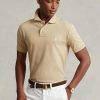 Polos de malla entallados personalizados Ralph Lauren beige para hombre Polos de malla entallados personalizados Ralph Lauren beige para hombre