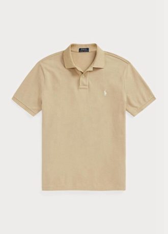 Polos de malla entallados personalizados Ralph Lauren beige para hombre Polos de malla entallados personalizados Ralph Lauren beige para hombre