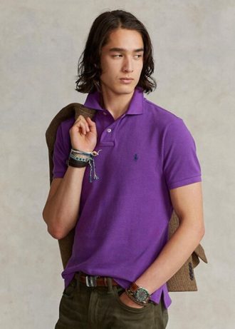 Polos de malla entallados personalizados Ralph Lauren morados para hombre Polos de malla entallados personalizados Ralph Lauren morados para hombre