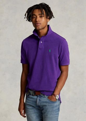 Polos de malla entallados personalizados Ralph Lauren morados para hombre Polos de malla entallados personalizados Ralph Lauren morados para hombre