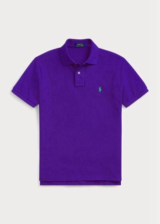 Polos de malla entallados personalizados Ralph Lauren morados para hombre Polos de malla entallados personalizados Ralph Lauren morados para hombre
