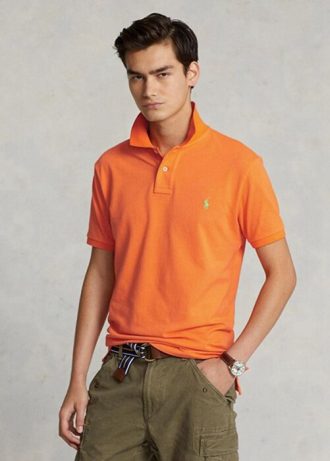Polos de malla entallados personalizados Ralph Lauren para hombre en color naranja Polos de malla entallados personalizados Ralph Lauren para hombre en color naranja