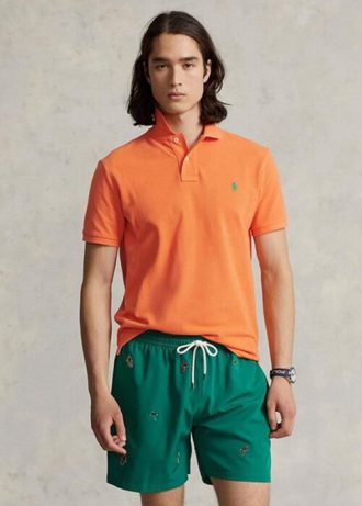 Polos de malla entallados personalizados Ralph Lauren para hombre en color naranja Polos de malla entallados personalizados Ralph Lauren para hombre en color naranja