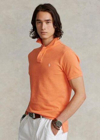 Polos de malla entallados personalizados Ralph Lauren para hombre en color naranja Polos de malla entallados personalizados Ralph Lauren para hombre en color naranja