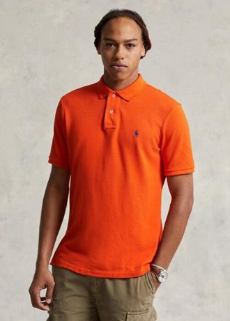 Polos de malla entallados personalizados Ralph Lauren para hombre en color naranja Polos de malla entallados personalizados Ralph Lauren para hombre en color naranja