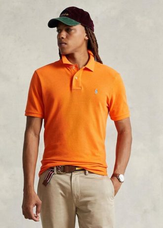 Polos de malla entallados personalizados Ralph Lauren para hombre en color naranja Polos de malla entallados personalizados Ralph Lauren para hombre en color naranja