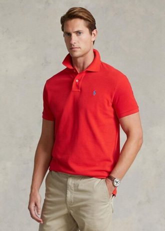 Polos de malla entallados personalizados Ralph Lauren para hombre en color rojo Polos de malla entallados personalizados Ralph Lauren para hombre en color rojo