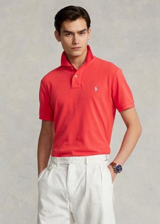 Polos de malla entallados personalizados Ralph Lauren para hombre en color rojo