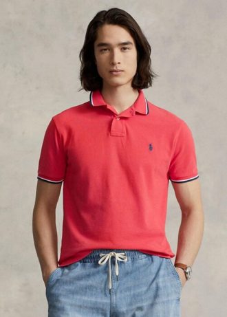 Polos de malla entallados personalizados Ralph Lauren para hombre en color rojo Polos de malla entallados personalizados Ralph Lauren para hombre en color rojo