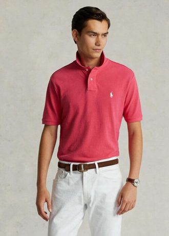 Polos de malla entallados personalizados Ralph Lauren para hombre en color rosa