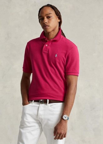 Polos de malla entallados personalizados Ralph Lauren para hombre en color rosa
