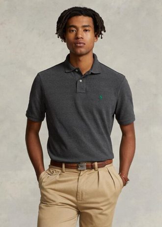 Polos de malla entallados personalizados Ralph Lauren para hombre en gris