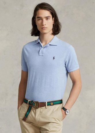 Polos de malla entallados Ralph Lauren azules para hombre