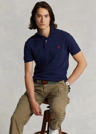 Polos de malla entallados Ralph Lauren para hombre en color azul marino