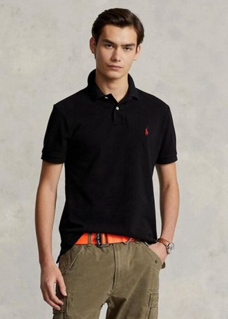Polos de malla negros de Ralph Lauren para hombre, ajustados