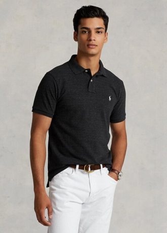 Polos de malla negros Ralph Lauren personalizados y ajustados para hombre