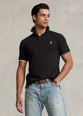 Polos de malla Ralph Lauren de corte clásico para hombre, color negro