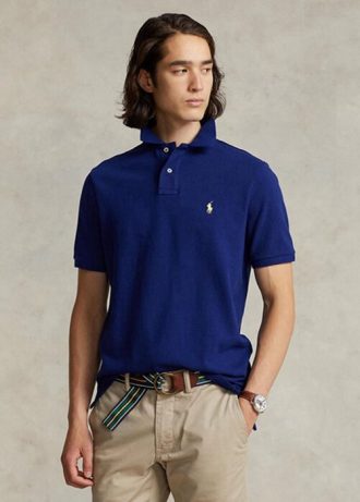 Polos de malla Ralph Lauren de corte entallado para hombre, color azul marino
