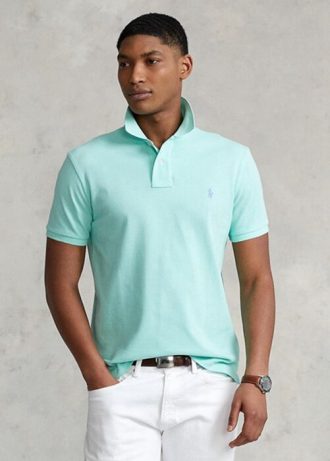 Polos de malla Ralph Lauren de corte entallado personalizados para hombre en azul