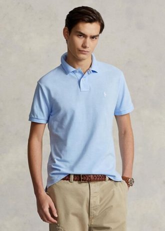 Polos de malla Ralph Lauren de corte entallado personalizados para hombre en azul