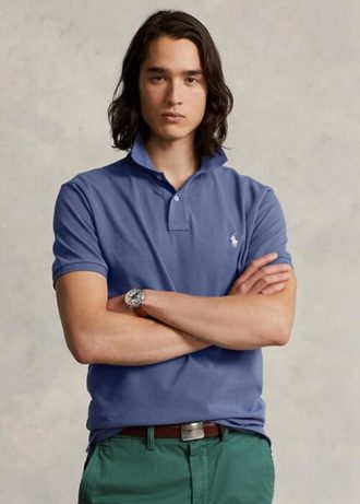 Polos de malla Ralph Lauren de corte entallado personalizados para hombre en azul