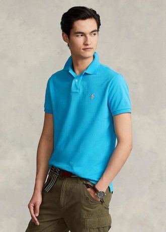 Polos de malla Ralph Lauren de corte entallado personalizados para hombre en azul
