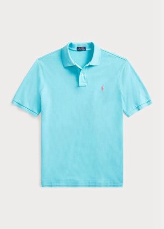 Polos de malla Ralph Lauren de corte entallado personalizados para hombre en azul