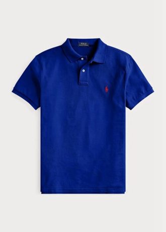 Polos de malla Ralph Lauren de corte entallado personalizados para hombre en azul Polos de malla Ralph Lauren de corte entallado personalizados para hombre en azul