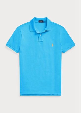 Polos de malla Ralph Lauren de corte entallado personalizados para hombre en azul