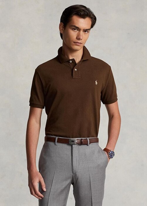Polos de malla Ralph Lauren de corte entallado y personalizado para hombre, color marrón Polos de malla Ralph Lauren de corte entallado y personalizado para hombre, color marrón