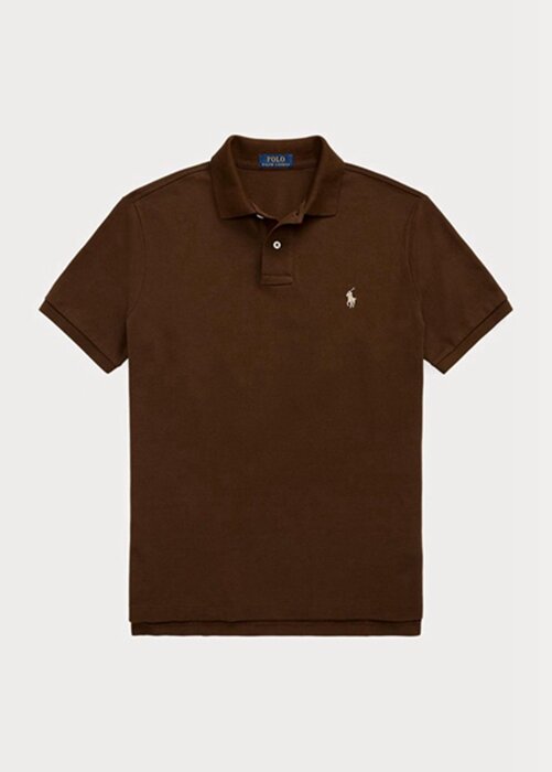 Polos de malla Ralph Lauren de corte entallado y personalizado para hombre, color marrón Polos de malla Ralph Lauren de corte entallado y personalizado para hombre, color marrón