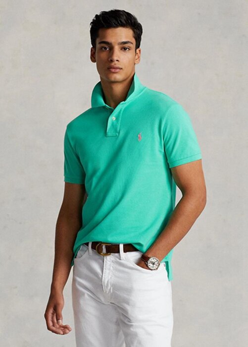 Polos de malla Ralph Lauren personalizados de corte entallado para hombre, color verde Polos de malla Ralph Lauren personalizados de corte entallado para hombre, color verde