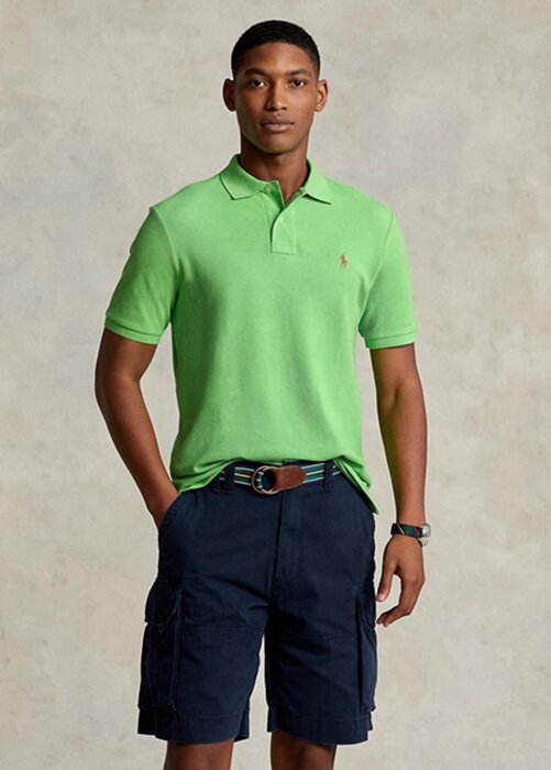 Polos de malla Ralph Lauren personalizados de corte entallado para hombre, color verde Polos de malla Ralph Lauren personalizados de corte entallado para hombre, color verde