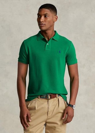 Polos de malla Ralph Lauren personalizados de corte entallado para hombre, color verde Polos de malla Ralph Lauren personalizados de corte entallado para hombre, color verde