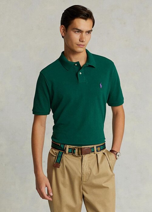 Polos de malla Ralph Lauren personalizados de corte entallado para hombre, color verde