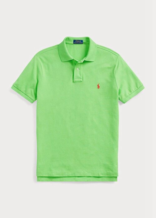 Polos de malla Ralph Lauren personalizados de corte entallado para hombre, color verde Polos de malla Ralph Lauren personalizados de corte entallado para hombre, color verde