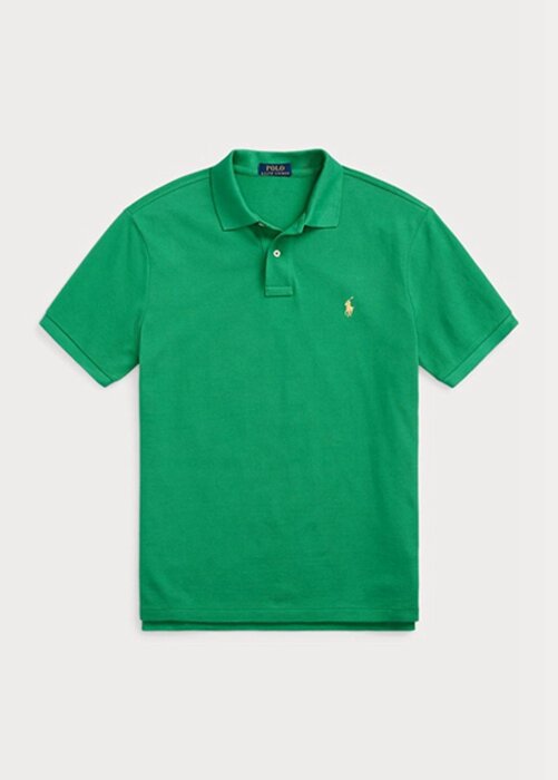 Polos de malla Ralph Lauren personalizados de corte entallado para hombre, color verde Polos de malla Ralph Lauren personalizados de corte entallado para hombre, color verde
