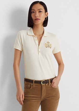 Polos de piqué con escudo y cuentas de Ralph Lauren para mujer en color crema
