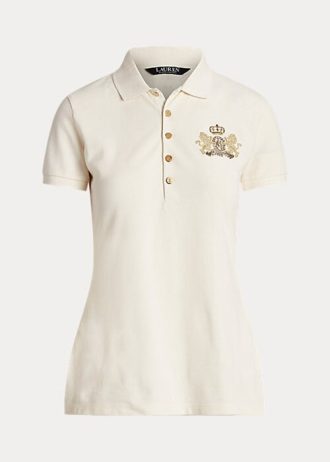 Polos de piqué con escudo y cuentas de Ralph Lauren para mujer en color crema